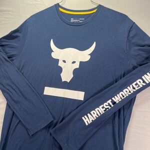 Under Armour Project Rock Shirt Mens Large Blue Long Sleeve Loose Gym Work Out